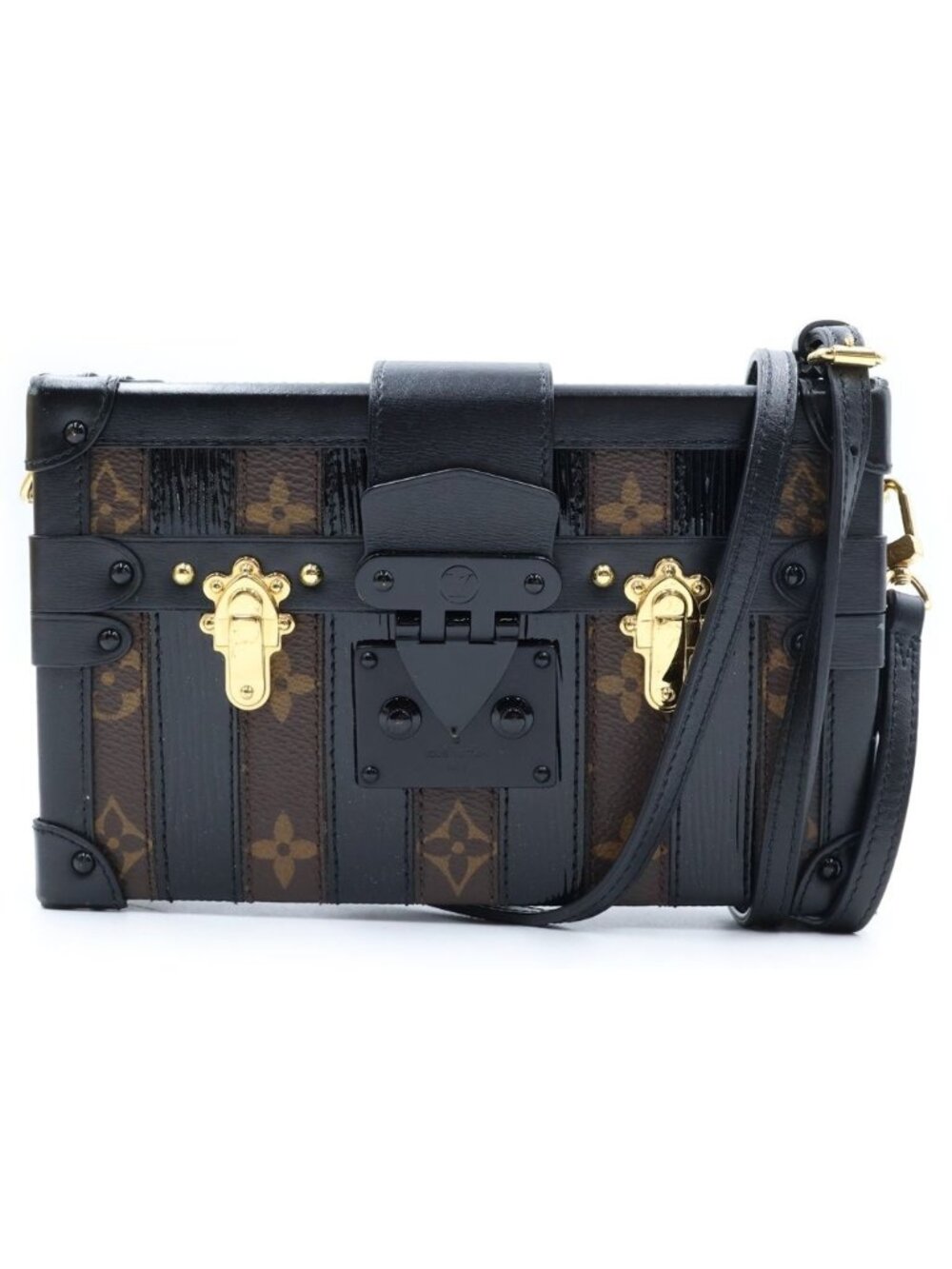 Louis Vuitton Monogram Petite Shoulder Bag Trunk Brown Black Leather